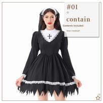 Vienuolės kostiumo suknelė moterims Helovinas Vampyro Gotikinis Vaiduoklio Apranga Poliesteris M black
