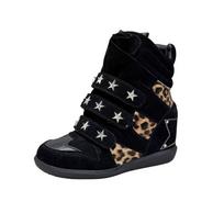 New slope heel short boots Velcro high top boots retro style casual shoes women 36 juoda