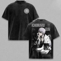 Ichimaru Gin BLEACH Graphic T Shirt Men Women Short Sleeve Cotton Tshirts Vintage Washed Tee Harajuku Unisex Oversized T-shirt S black