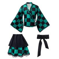 Anime Cosplay Costume Set Kimono Style Nezuko Kamado Demon Slayer Halloween Party Outfit One Size M black