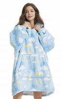 Plush Hoodie Comfy Oversize Blanket Warm Blue Clouds Elephant gray