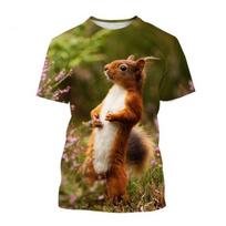 Gyvūnas Mielas Voverė 3D Spausdinimas Apvalia Kaklo Marškinėliai Vasara Vyrai Moterys Trumpomis Rankovėmis T-shirt Per dideli Harajuku Marškinėliai Viršutiniai Drabužiai Vaikų Drabužiai M brown