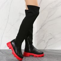 New Boots Women's Over-Knee Round Head Fly-Knitted Boots Women's Thick-soled Boots 43 white