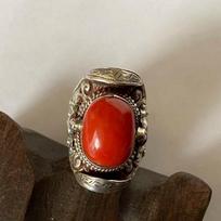 New silver inlaid southern red tourmaline ethnic style geometric men's ring adjustable rough and domineering high-end resizable