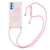 Kaklo dirželis Bling Blizgučiai Skysto Silikono Dėklas Samsung Galaxy S25 S24 S23 S22 S21 Plus Ultra S25 FE Atsparus Smūgiams Dangtelis Case & Strap&Galaxy S25+