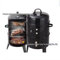 Three-in-One Outdoor Charcoal Smoker, Grill & Braising Oven - Round Design 40x80 CM gray