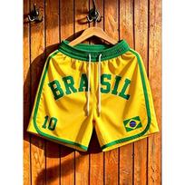 Vintažiniai BRASIL 10 futbolo šortai vyrams Geltoni su Brazilijos vėliavos grafika Sportiniai treniruočių bėgimo šortai futbolo sirgaliams 3XL yellow
