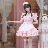 Soft Pink Japanese Maid Cosplay Dress Set Four Extra Large rožinė