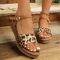 2026 Summer Plus Size One-Strap Open-Toe Buckle Wedge Sandals for Women - Fashionable, Comfortable, Thick-Sole 39 brown