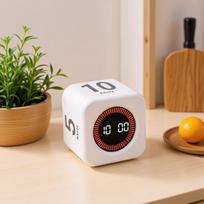 Visual Cube Flip Timer, Gravity‑Sensor Magic‑Cube Shaped Mini Time Manager, Countdown Timer for Study, Work‑out & Time‑Management white