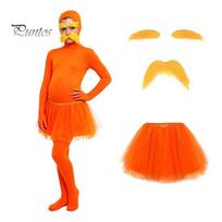 Viso kūno kostiumas Oranžinis bodysuit, su tiulio sijonu, netikra pilvo dalimi, geltonais ūsais ir antakiais, vientisos spalvos kostiumas Atviras Zentai kostiumas, 140cm A red