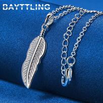Fine 925 Sterling Silver 16-30 Inches Feather Necklace Men Women Fashion Gifts Wedding Charm Party Jewelry 7 blue