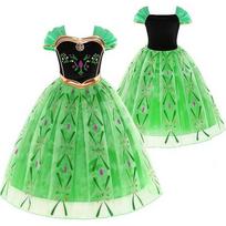 Frozen Anna Princess Dress for Girls, Kids Medieval Party Costume, Double Layer Tulle Formal Gown, Green 100cm black