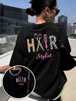 Plaukų stilisto grafinis marškinėlis moterims Juokinga kirpėjo dovana T-shirt Leopardas Zebra raštas Žirklės Šukos Trumpomis rankovėmis Vasaros kasdienis viršus 4XL black