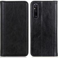 Case for Sony Xperia 1 V, Wallet Litchi Leather, Black