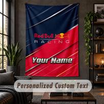 Personalized Wall Tapestry,Red Bull Racing Custom Text, Soft Fabric Wall Art For Indoor Decoration 100cmx150cm red