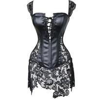 Seksualus apatinis trikotažas moterims, odinis ir nėriniai, burlesque Steampunk korsetinė suknelė su juosmeniu Bustier Corpet plius dydis XXXXXL juoda
