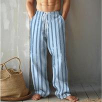 Men's 3D Striped Pattern Printed Baggy Casual Trousers,  Elastic Drawstring Waist with Pockets, for Spring Summer Home Outdoor Vacation XL šviesiai mėlyna spalva