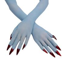 Ilgų pirštų pirštinės iš permatomo nailono Cosplay pirštinės kaip suknelės aksesuaras, manikiūro demonstravimui ir sceninio kostiumo stiliaus kūrimui, kasdieniams drabužiams šviesiai mėlyna spalva