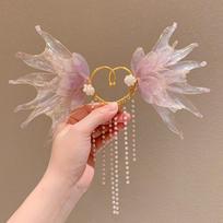 Fairy Elf Ear Fins Ear Cuffs Flower Pearl Tassel Ear Clips Mermaid Princess Ear Cuffs  Cosplay beige