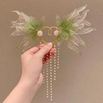 Fairy Elf Ear Fins Ear Cuffs Flower Pearl Tassel Ear Clips Mermaid Princess Ear Cuffs  Cosplay brown