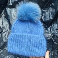 Iceland mjuk rabbit fur fox hairball knitted hat female winter flower Shaoxin Zhilei Dilizheba wool hat 54-60 blue