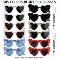 12-100Pcs Wedding Sunglasses Wedding Gift for Guest Bulk DIY Heart Sunglasses with Pen Bachelorette Birthday Beach Party Glasses 12Pcs black