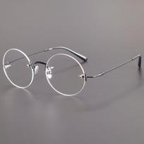Steve Jobs stiliaus apvalus berėmis titano akinių rėmelis 007 - Lengvas ir universalus, Unisex, Tinka receptiniams lęšiams. juoda