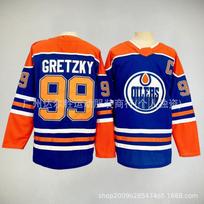 Vyriški Edmonton Oilers 99 Wayne Gretzky ledo ritulio marškinėliai Mėlyni Oranžiniai Balti Gerbėjų apranga Medvilnės mišinys Sportinis viršus Small