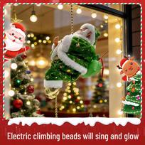 Electric Music Climbing Santa Claus Parachute with Ladder Christmas Window Decoration Pendant OPP Bag žalia