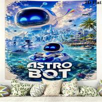 Astro Bot Game Tapestry, Tropical Ocean Island Robot Print Wall Hanging for Gaming Room Bedroom Wall Decor 130cm x 150cm