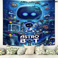 Astro Bot Game Tapestry, Tropical Ocean Island Robot Print Wall Hanging for Gaming Room Bedroom Wall Decor 100cm x 150cm