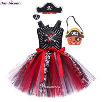 Pirate Costumes Girls Fantasia Infantil Fancy Dress Cosplay Clothing Halloween Carnival Party Girl dresses 3-10 Years L(6-7Y) black