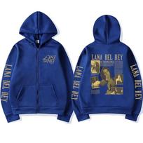 Retro Lana Del Rey Zip Up Hoodie Ultraviolence Music Album Hooded Sweatshirt Women Fashion Zipper Oversized Streetwear Y2K L blue