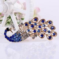 Women Hollow Peacock Brooch Shiny Full Rhinestone Pin Wedding Jewelry AVE mėlyna