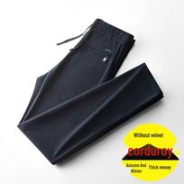 Vyriškos flisu pamušalu dengtos velvetinės kelnės - Elastinės, laisvo kirpimo, tiesaus kirpimo, skirtos rudeniui ir žiemai 3XL black