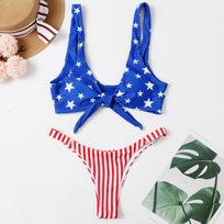 Women Multi Color Sexy Color High Waist Split Swimsuit Bikini S blue