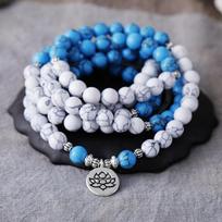 8Mm Bracelet 108 Lotus Buddha Pendant Necklace Bracelet Natural Stone Jewelry blue