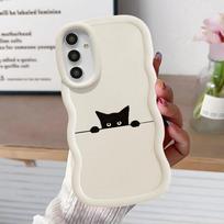 Dėklas Samsung Galaxy A16 A11 A52 A15 A14 A12 A21s A13 Minkštas telefono dėklas A05 A53 A33 A06 A04 A03 A23 A22 Mielas linijinis katinas Galaxy A73 5G gray