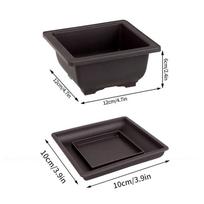 Bonsų formavimo vazonai su padėklais Stačiakampiai plastikiniai auginimo vazonai Gėlių vazonai Vazonai sukulentams Konteineris Sodo dekoracija (As shown-6412)- black