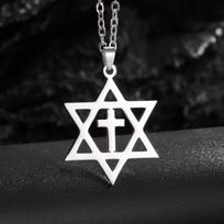 Dovydo žvaigždės kryžiaus pakabukas karoliai vyrams moterims Je Talismanas nerūdijančio plieno papuošalai black