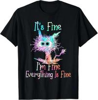 It's Fine I'm Fine Everything Is Fine Funny Cat Unisex T-Shirt 5XL gray