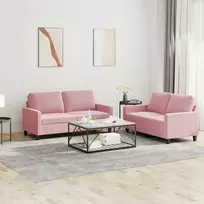 Sofa Sofos komplektas su pagalvėlėmis, 2 dalių, rožinis, aksomas