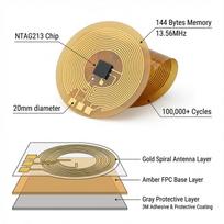 20mm Mini NFC Tag Sticker 13.56MHz Ntag213 FPC Label 144Bytes Programmable Chip Anti-metal 13.56mhz RFID Access Control System 50 PCS beige
