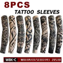8 VNT. Dirbtinės Laikinos Pilno Rankos Tatuiruotės Rankovės UV Apsauga Tamprios Kvėpuojančios Saulės Rankovės Unisex Lauko Sportas Vairavimas Žvejyba 8pcs - Black Series gray