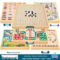 Multi-Board Game Set: Go-Moku, Checkers, Chinese Checkers, Chess, Animal Chess, Army Chess – Parent-Child Educational Toy beige