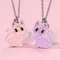 2 vnt. Rinkinys Mielas Animacinis Spalvotas Karūna Kačiukas Magnetinis Pritraukimas Pakabukas Karoliai Mergaitei Vaikui Moterims Draugams Papuošalų Rinkiniai Dovanos Pink and purple cat pink