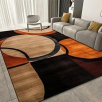 Modernus banguotas kilimas, neslystantis, oranžinės, smėlio, juodos spalvos, abstraktus geometrinis plotinis kilimas svetainei, miegamajam 80X120CM
