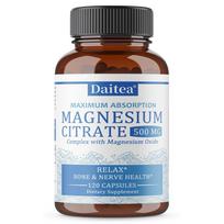 Daitea Magnesium Citrate 500mg Complex with Magnesium Oxide, Maximum Absorption, High Potency Mineral Supplement, 120 Capsules 120 Capsules