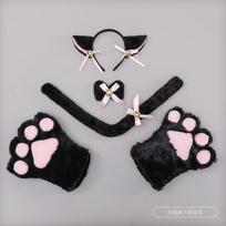 Fluffy Cat Ears Headband With Paw Gloves Tail Set Costume Party Cosplay Animal Themed Event Black Cat Ears Headband Set gray